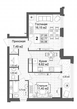 Планировка квартиры в ЖК "Каскад на Автозаводе" - фотография 1